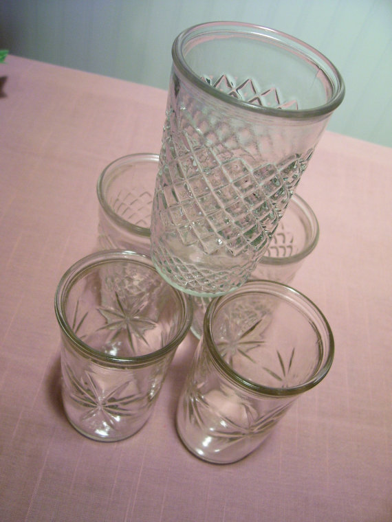 Vintage Clear Glass Jelly Jar Juice Glasses Tumblers Set of 6 Clear  Drinking Glass 